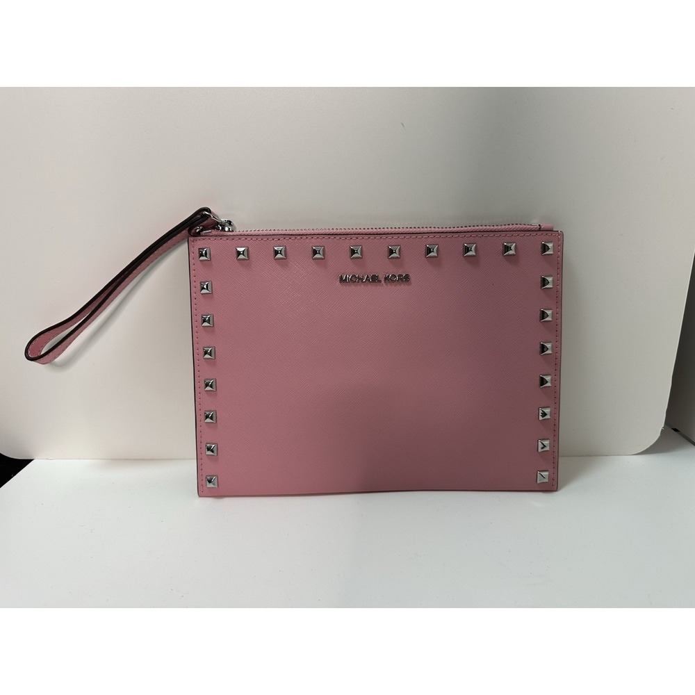 Michael Kors, Women's XL Jet Set Travel Clutch, Pink With Studs